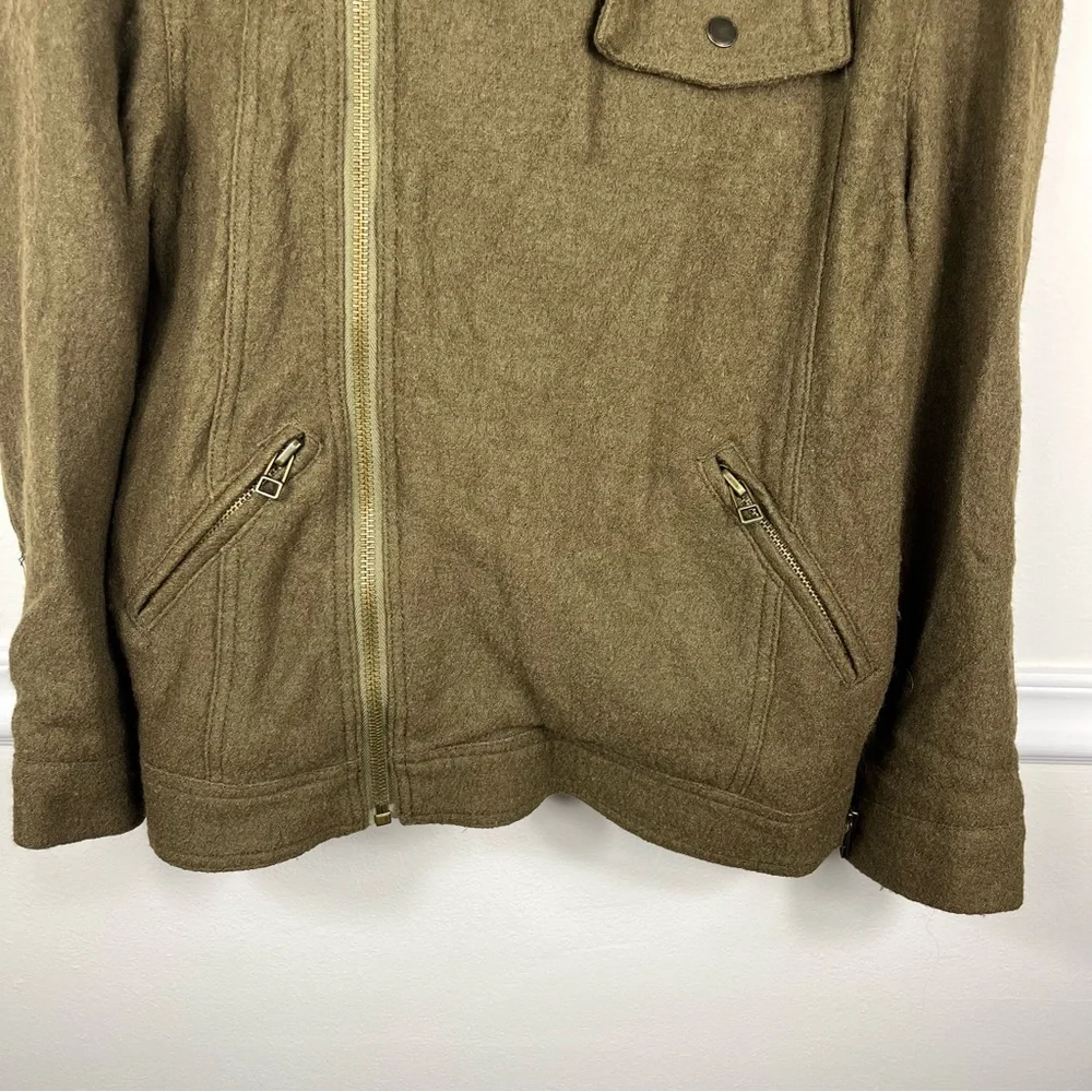 Free People Olive Green Oversized Wool Blend Moto‎ Faux Fur Jacket Size XS